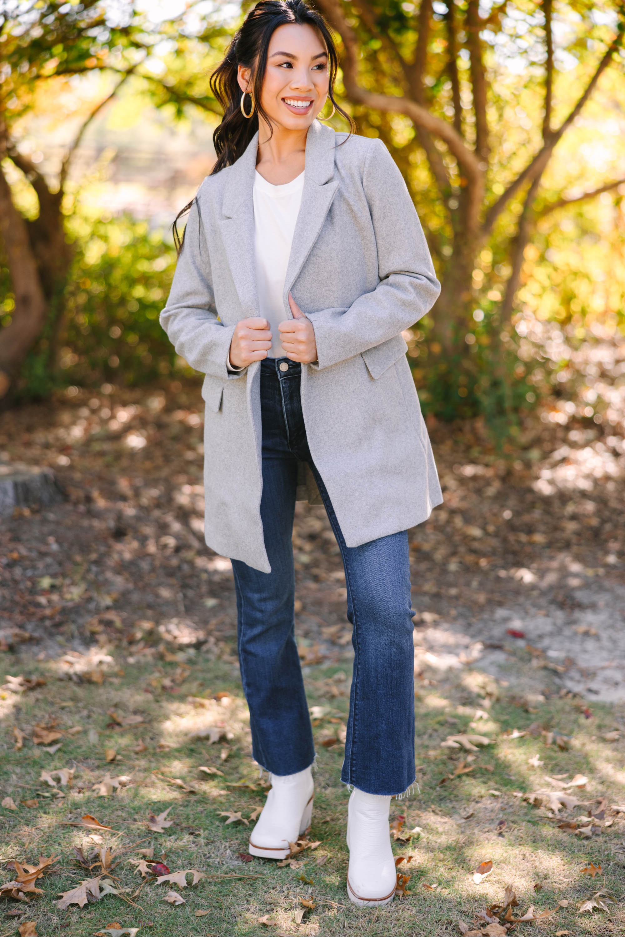 Looking Out Light Gray Fleece Coat