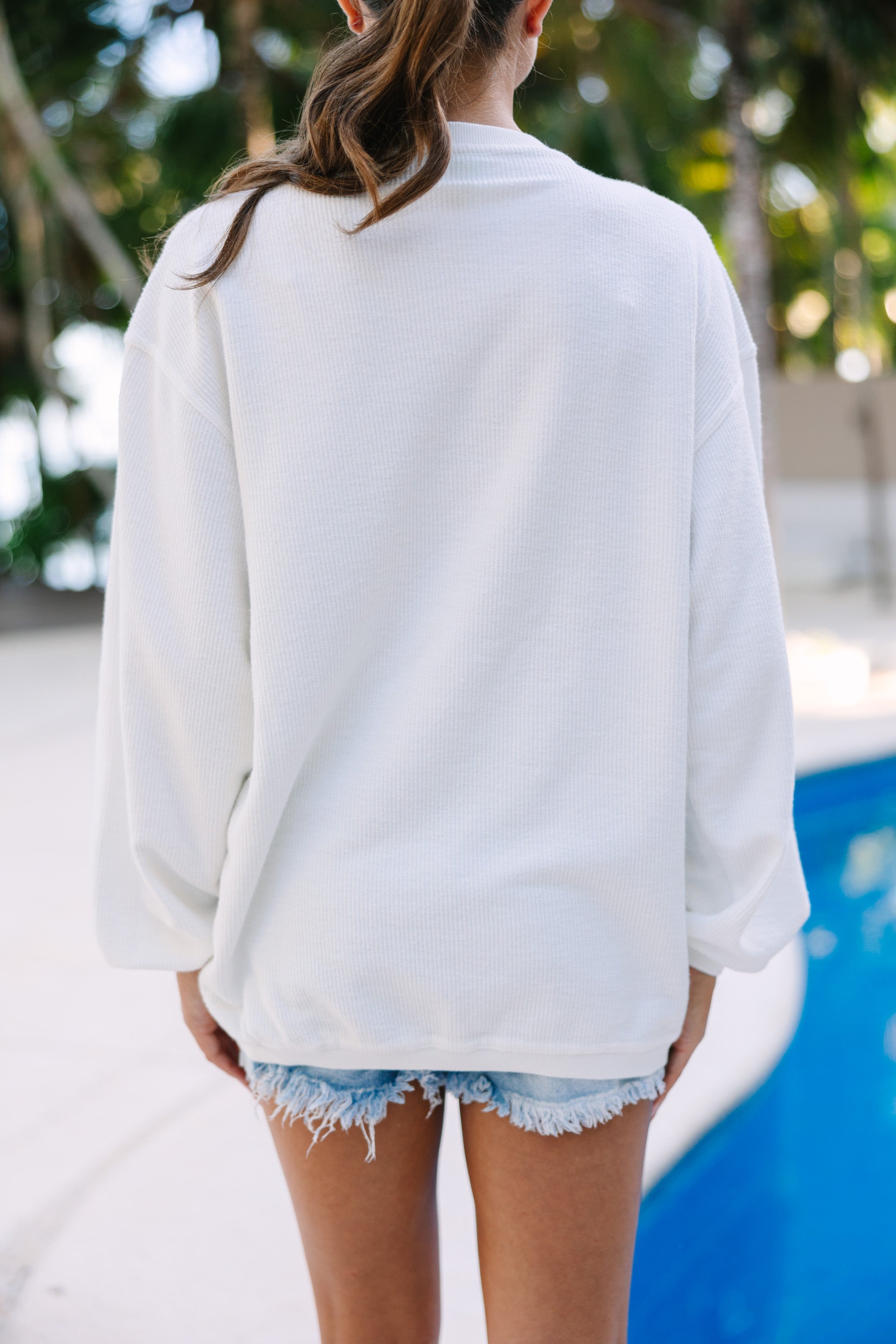 Oh My Stars White Varsity Corded Sweatshirt