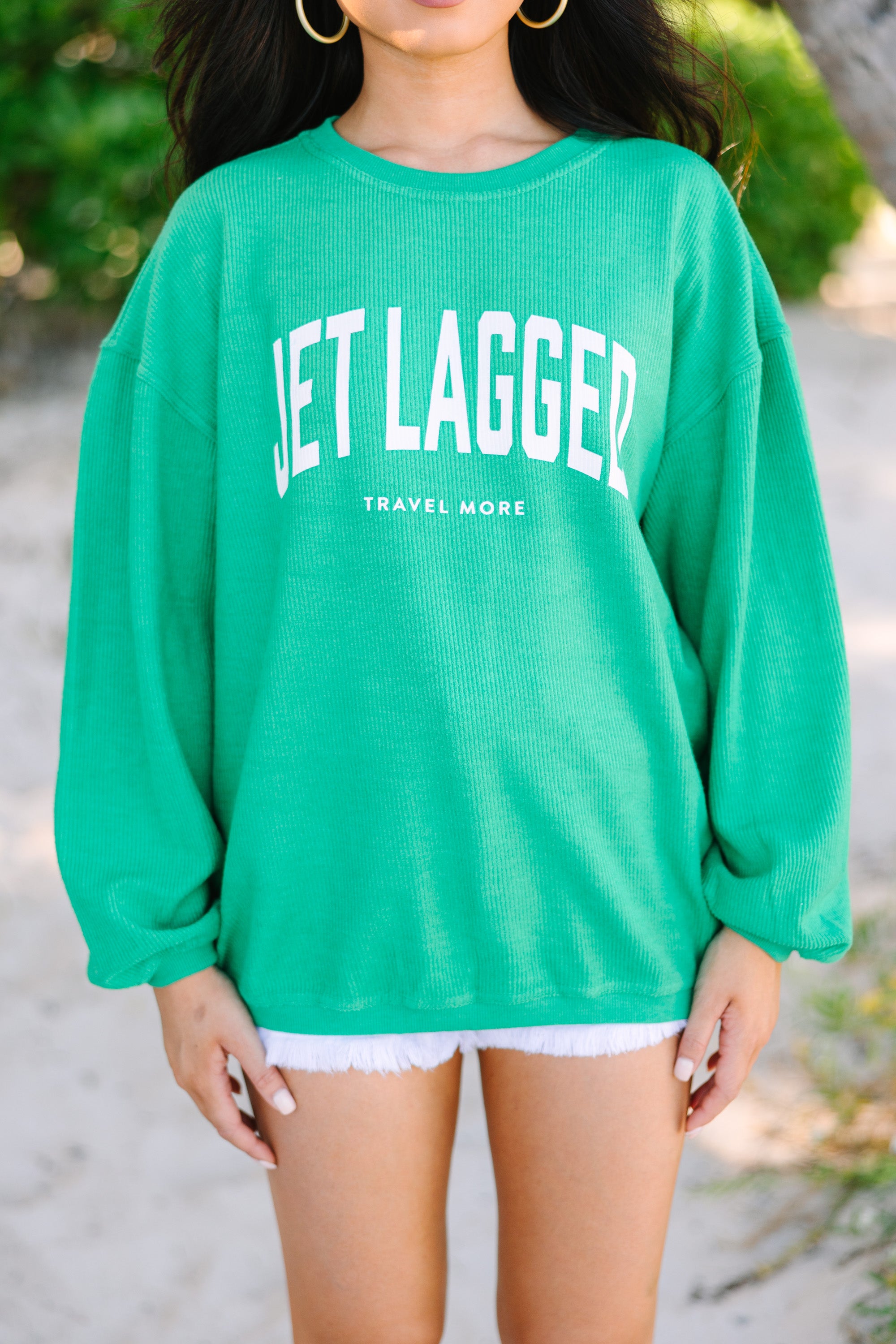 Jet Lagged Kelly Green Graphic Corded Sweatshirt