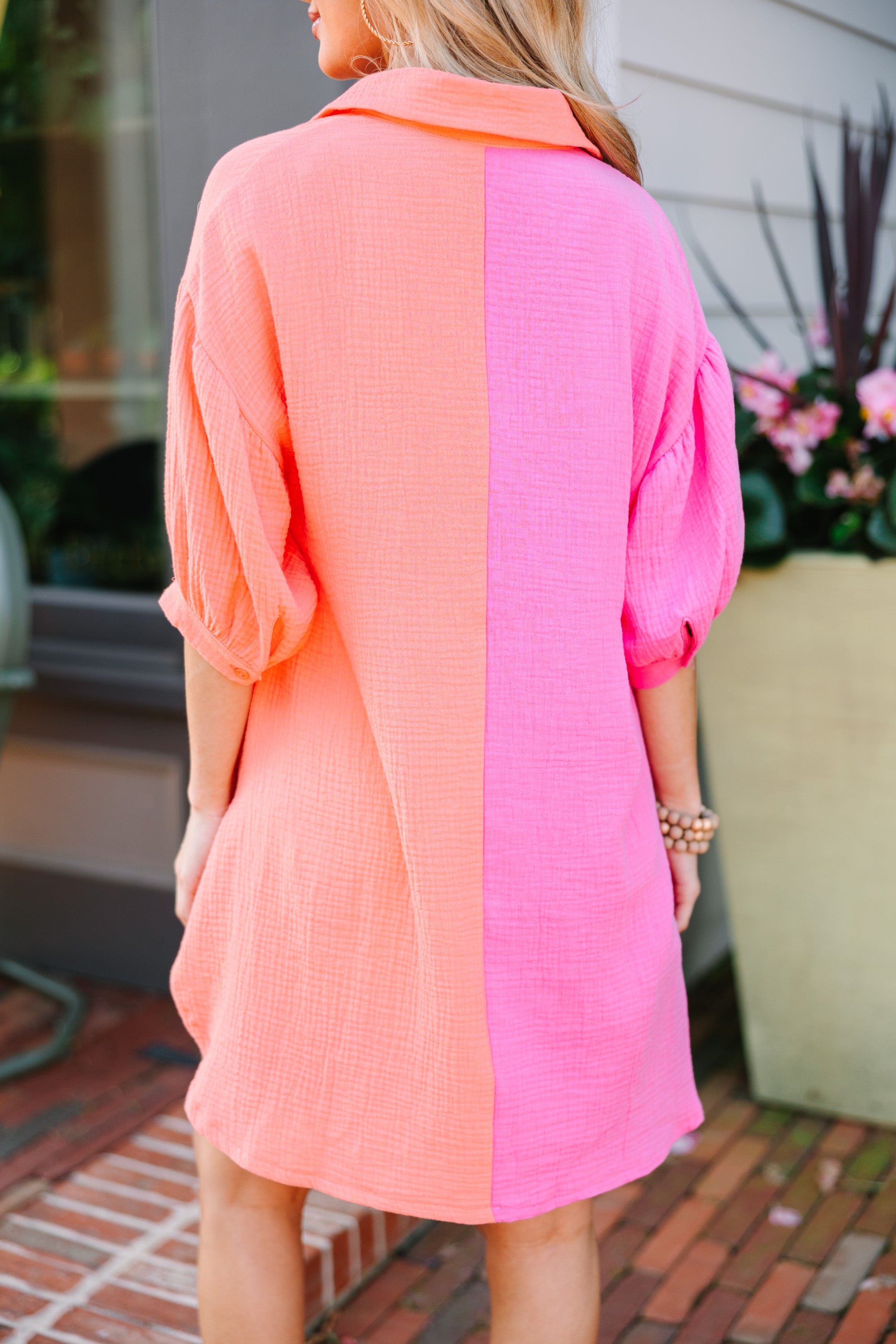 Get Started Coral Orange Colorblock Top