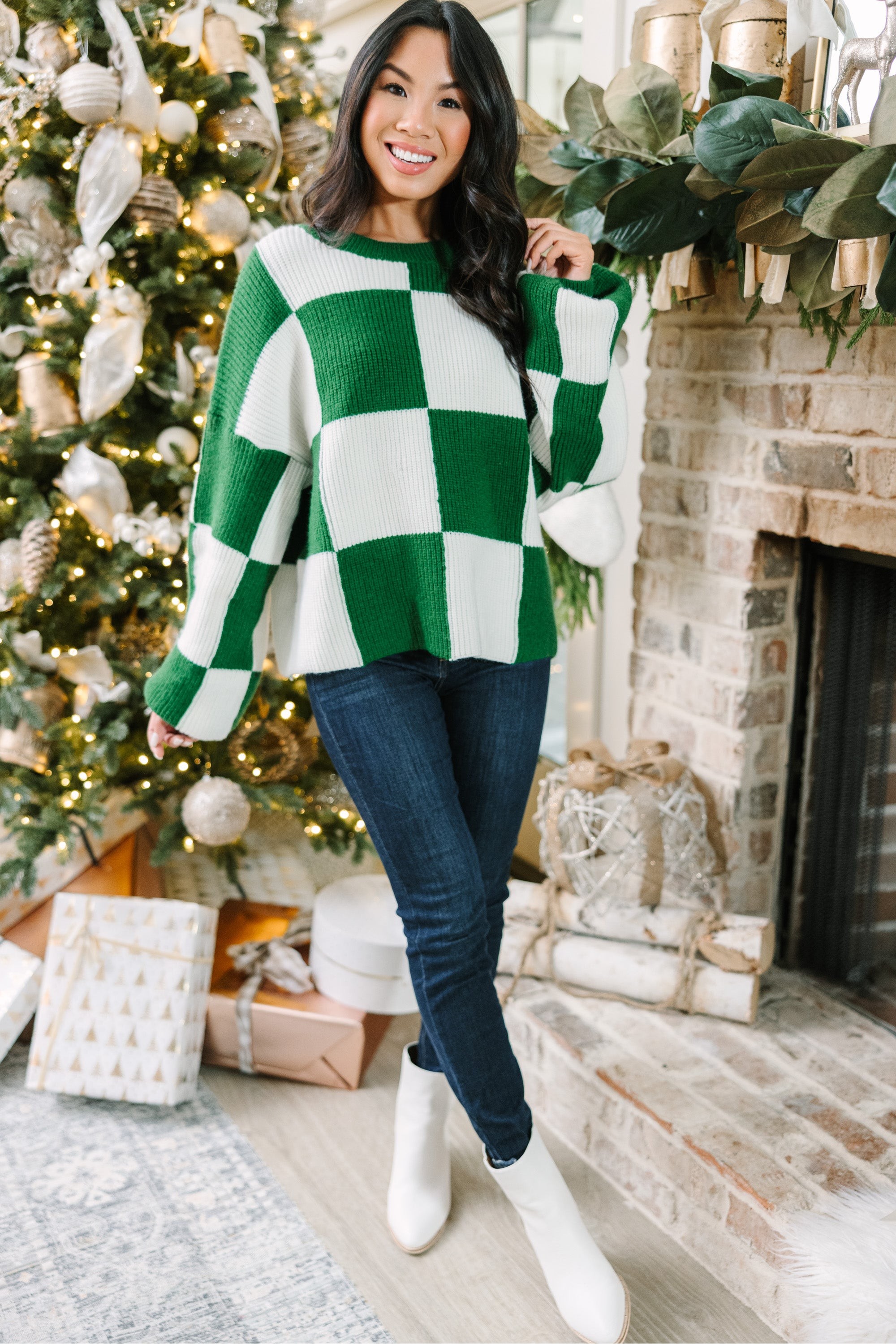 Can't Move On Emerald Green Checkered Sw...