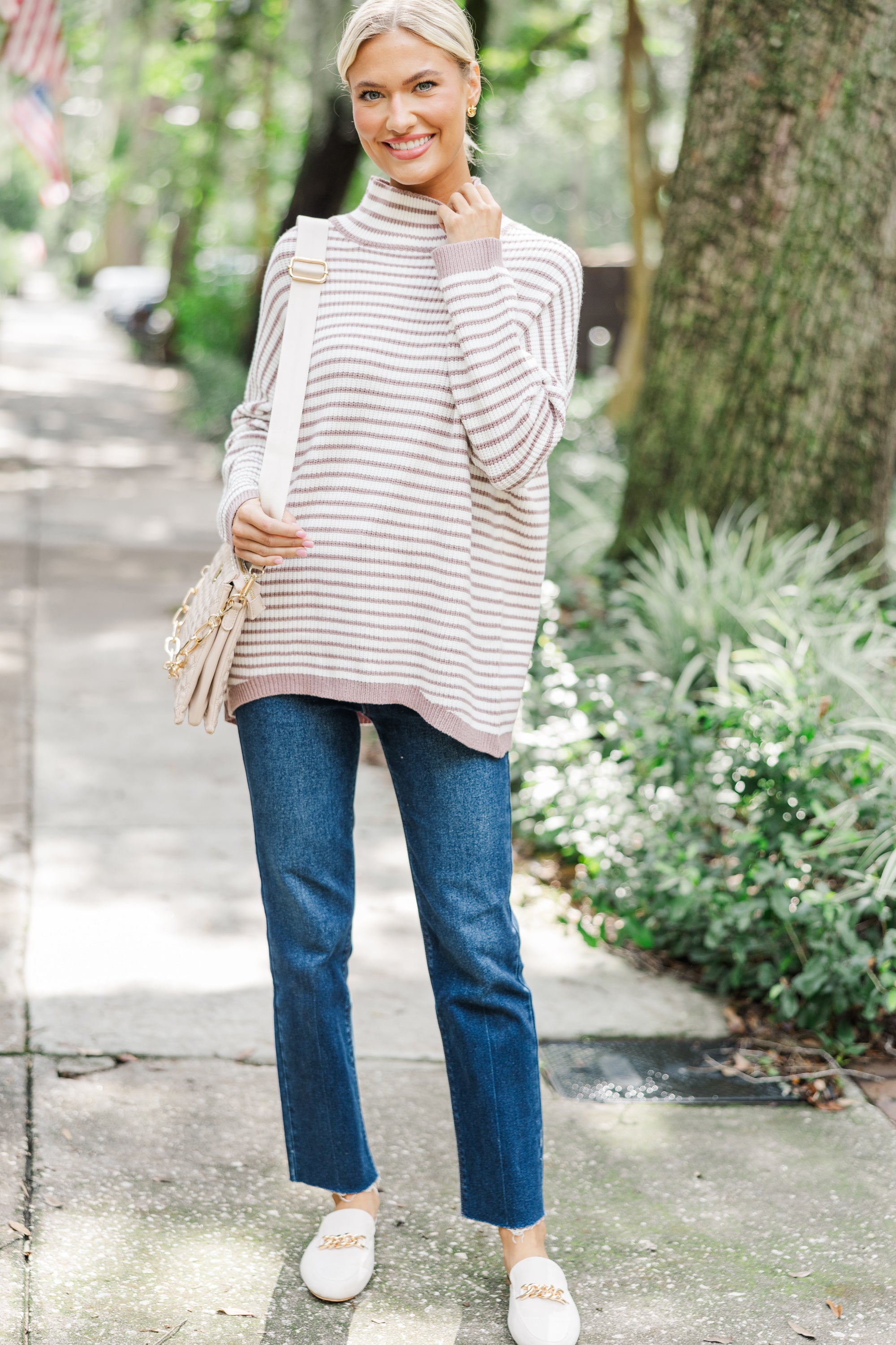 On Your Time Mocha Brown Striped Tunic S...