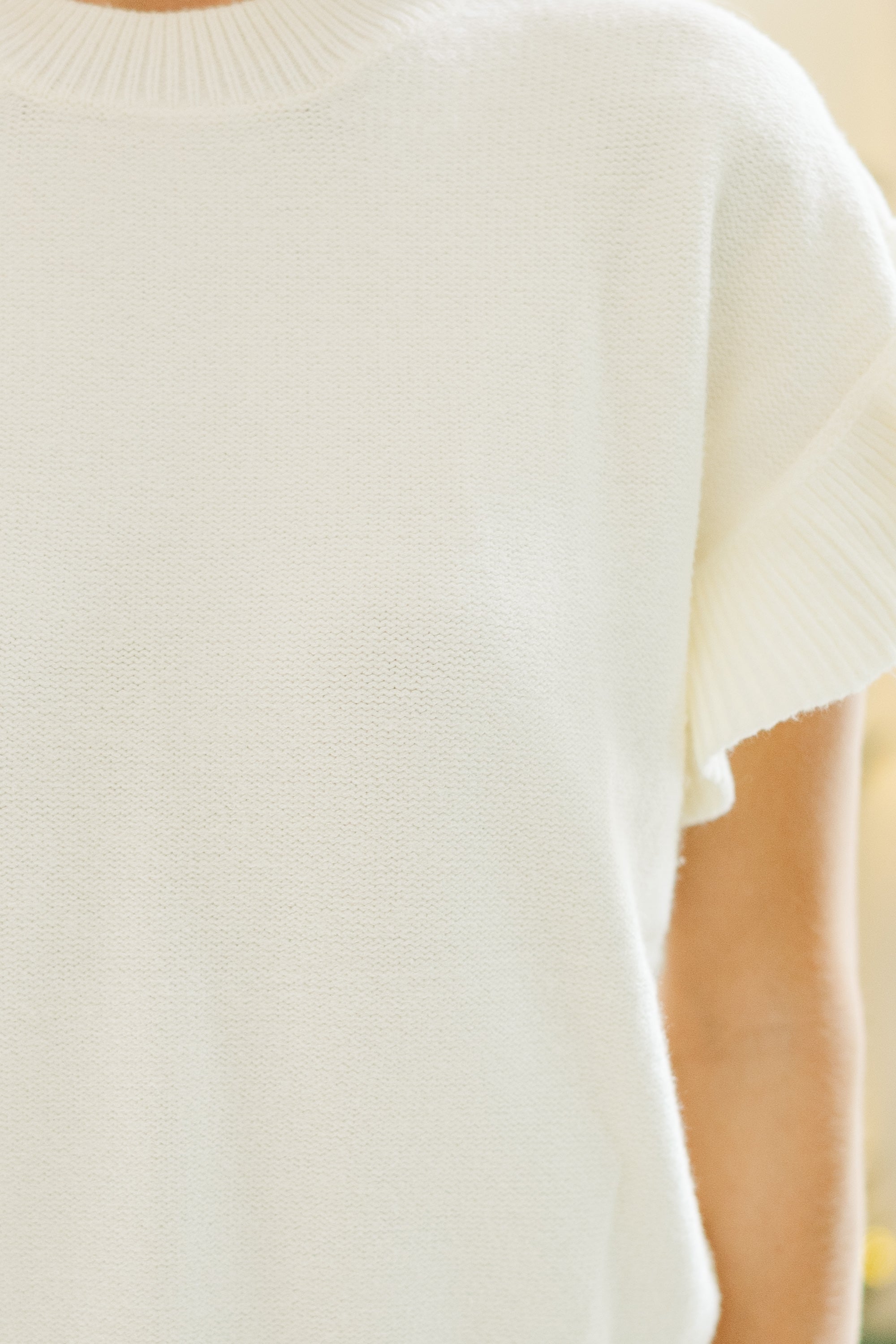 Take A Moment Cream White Ruffle Sleeve Knit Top