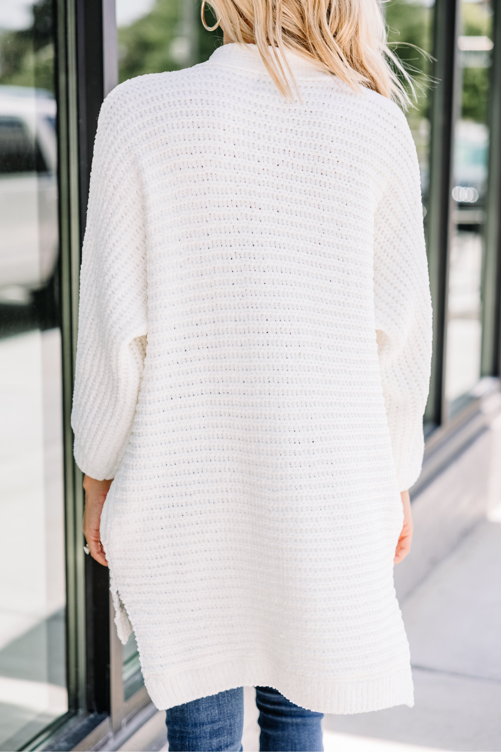 Created Comfort Ivory White Chenille Cardigan