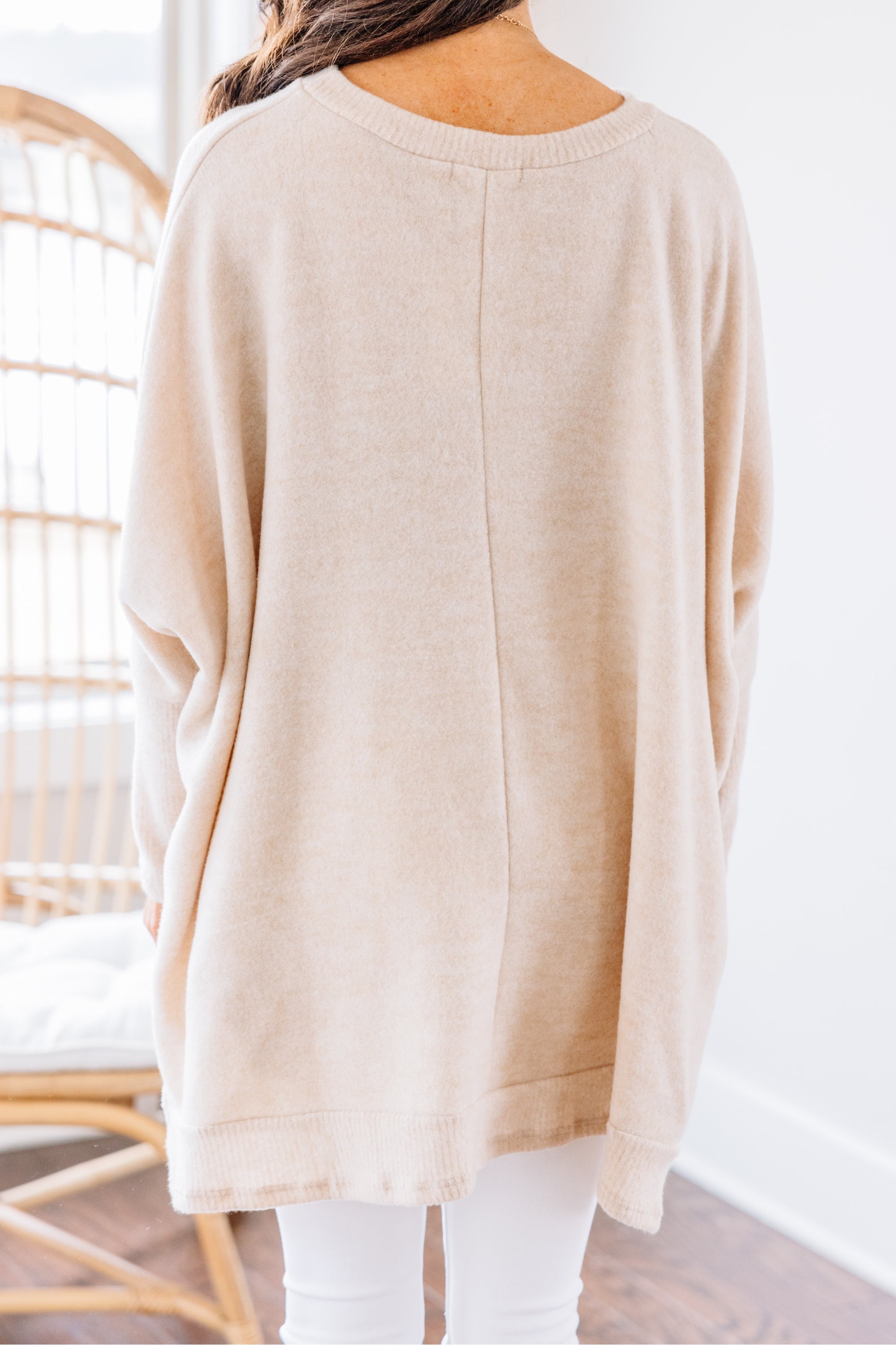 Like I Said Oatmeal Brown Brushed Knit Poncho Top