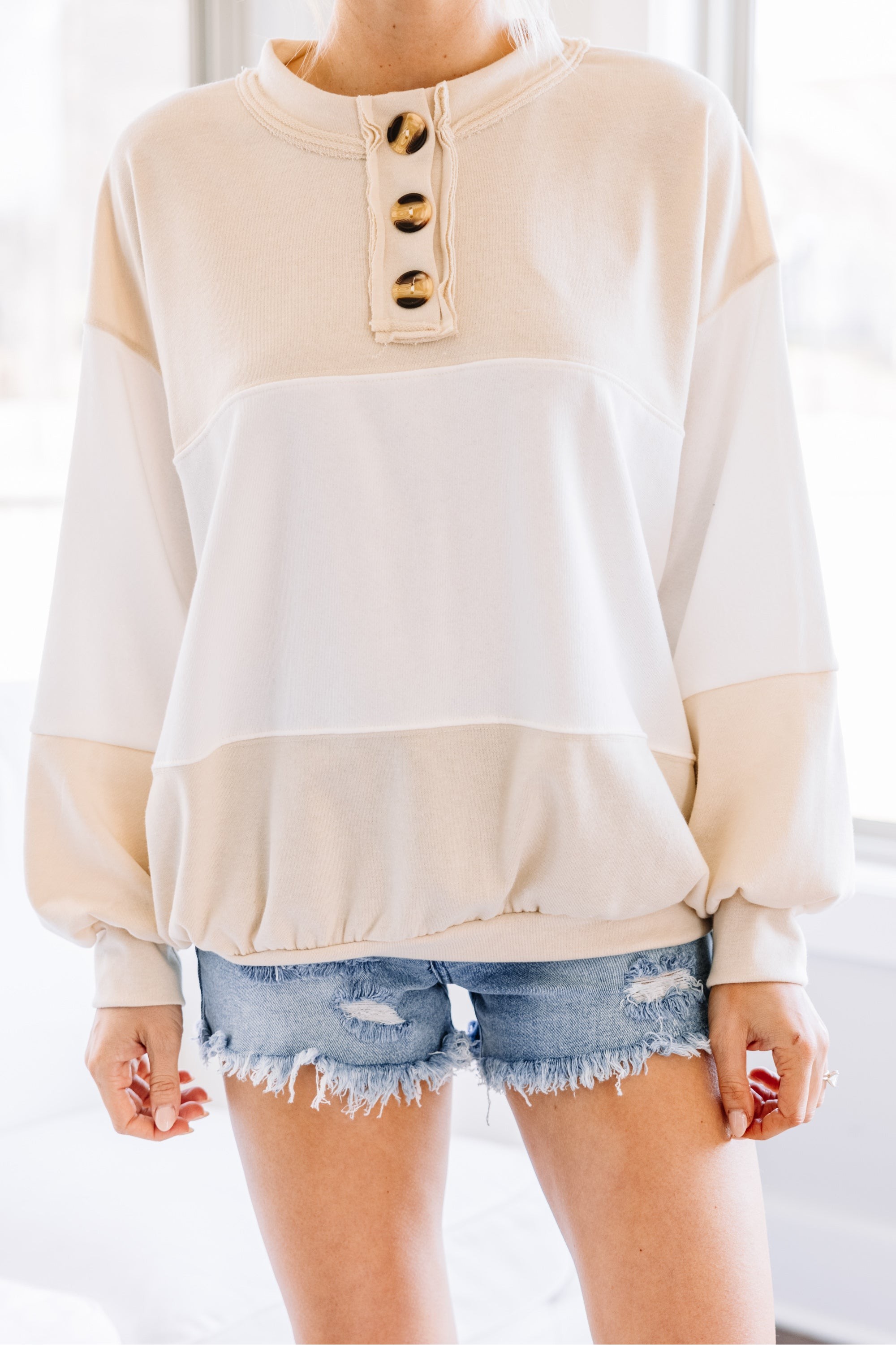 In Your Sights Off White Henley Pullover