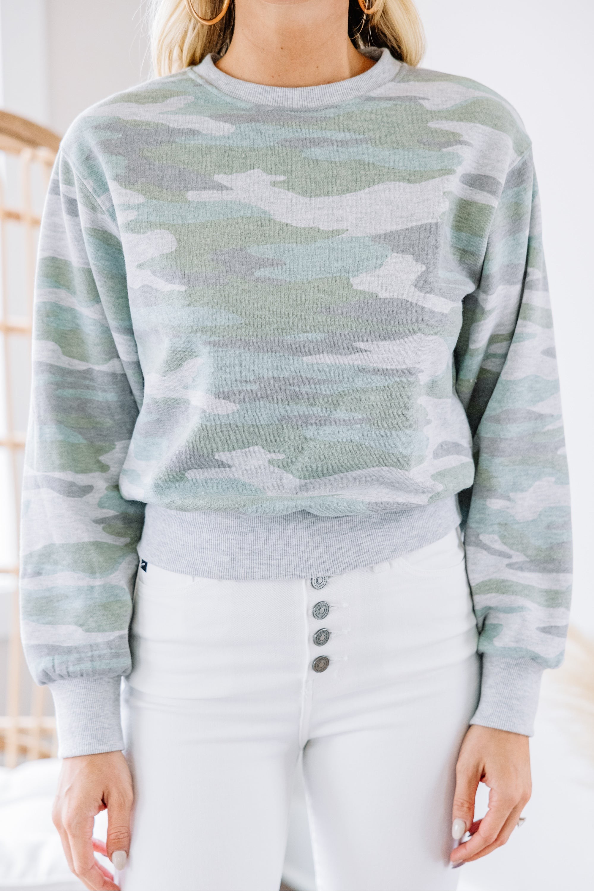 Make Yourself Happy Light Olive Green Camo Pullover